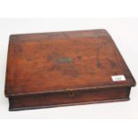 19th Century stained pine table top writing box with inkwell, pen and ruler