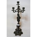 19th Century patinated bronze figural four branch candelabra 51cm high Original patina - needs