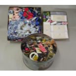 Collection of various loose buttons, some on cards, together with two boxes containing a large
