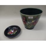 Large Moorcroft floral tubeline decorated tapering jardiniere and a smaller dish of the same