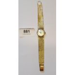 Tissot ladies 9ct yellow gold watch with integral gold bracelet strap, 24.5g