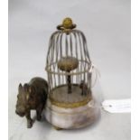 Early to mid 20th Century bird in a cage timepiece (at fault), together with a small gilt bronze