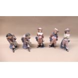 Group of five Lladro figures of the musketeers, D' Artagnan, Aramis, Porthos and Athos, together