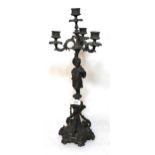 19th Century patinated bronze figural four branch candelabra.51cm high Slight dents and corrosion as