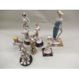 Three Capo di Monte composition figures of ladies, the tallest 38cm high together with another