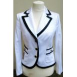 Love Moschino, ladies white blue trimmed short jacket, size 14