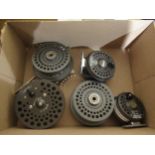 Group of three Orvis fly reels CFO Mark fly and centre pin VI with two spare spools and Battenkill