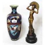 Cloisonne square baluster form vase with stylised decoration on midnight ground (neck at fault),
