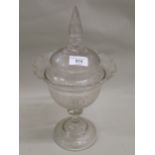 19th Century etched glass bonbon jar with cover, 35cm high