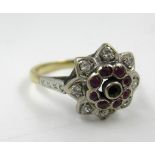 18ct Yellow gold ruby and diamond chip set ring (one stone missing)