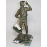 Late 20th Century dark patinated bronze figure of a fisherman selling his wares, after a model by