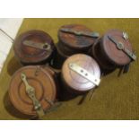 Group of five various 19th Century brass and wooden fishing reels