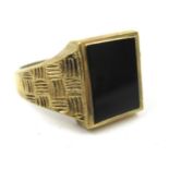 Modern 9ct gold and black onyx signet ring, 4.3g Size O-P