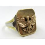 18ct Yellow gold Prussian signet ring, 8.9g