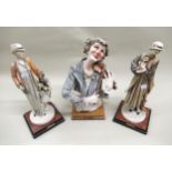 Florence Giuseppe Armani painted composition bust of a clown playing a violin, 33cm high together