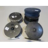 Three Hardy fly reels, The Silex, Marquis Salmon No.1 and Marquis Salmon No.2, and case and spare