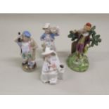 Early 19th Century Walton figure of a piper (at fault), together with three other porcelain figures