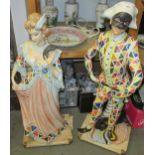 Pair of large modern Italian pottery figures of Harlequin and Columbine, 102cm and 95cm high