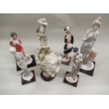 Group of seven Florence Giuseppe Armani painted composition figures of ladies, the tallest 35cm, the