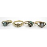 Four various dress rings (two marked 9ct), 6.6g gross