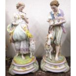 Pair of large 19th Century French bisque figures of a shepherd and shepherdess (slight damages),