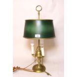 Antique brass opium table lamp adapted for use with electricity, with three light branches, snuffers