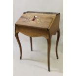 Small late 19th Century Continental rosewood and marquetry inlaid bureau de dame, the fall front