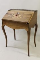 Small late 19th Century Continental rosewood and marquetry inlaid bureau de dame, the fall front