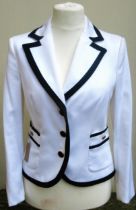 Love Moschino, ladies white blue trimmed short jacket, size 14