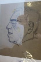 Arnold Auerbach, pencil and wash head study of a gentleman, signed and dated '35, 30 x 25cm,