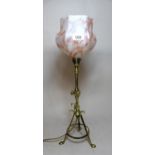 Pullman brass railway lamp with mottled shade (re-wired), circa 1900