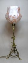 Pullman brass railway lamp with mottled shade (re-wired), circa 1900