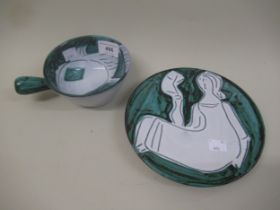 Jacques Innocenti (1926-1958), art pottery dish in the form of a seated stylised female, inscribed '