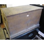 19th Century pine tool box with hinged cover and iron carrying handles