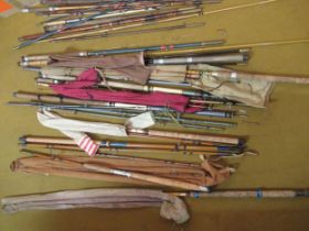 Quantity of mainly mid 20th Century bamboo and fibreglass coarse fishing rods