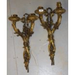 Pair of good quality late 19th / early 20th Century gilt brass twin light wall sconces of fruit,