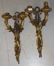 Pair of good quality late 19th / early 20th Century gilt brass twin light wall sconces of fruit,