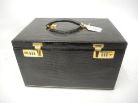 Fred of Paris, black patent leather simulated crocodile jewellery casket