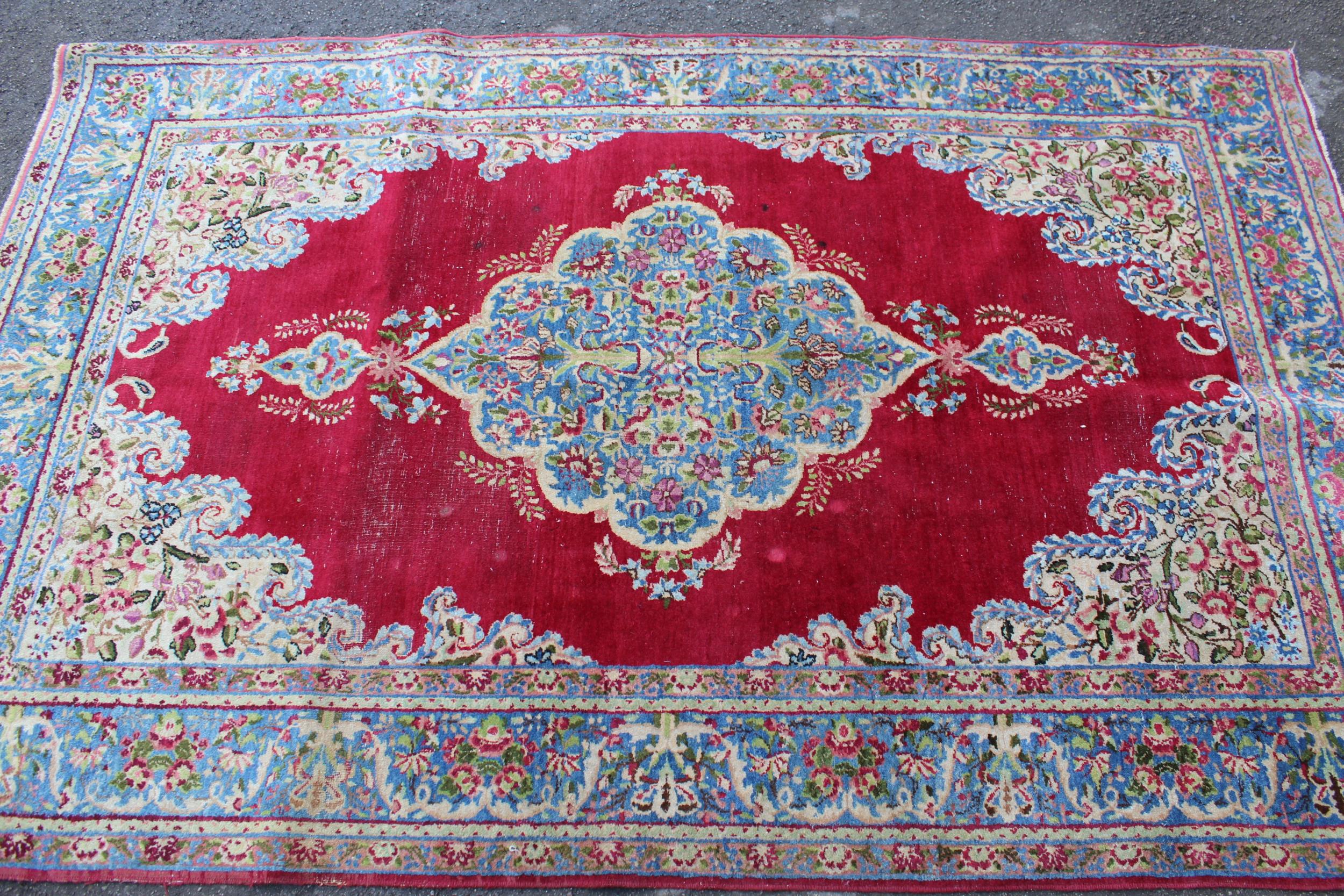 Pair of Indian rugs with a lobed medallion design on a wine ground with borders, 223 x 143cm each - Image 2 of 6