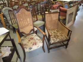 Bergere armchair and a beechwood armchair with cane back