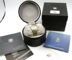 Ladies Tag Heuer stainless steel and gold plated wristwatch, with original box and papers