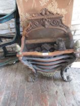 Reproduction cast iron and brass mounted fire basket in Adam style, 44cm wide