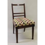 Set of six 19th Century exotic hardwood rail back dining chairs with overstuffed seats, raised on