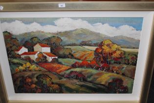 Mid to late 20th Century oil on canvas, landscape, signed Darg, 60 x 90cm approximately, gilt