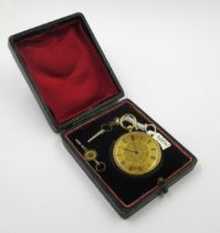 Continental 18ct gold cased open face fob watch with enamel decorated and diamond inset back panel