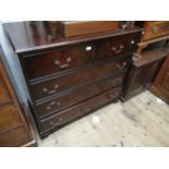 Reproduction mahogany straight front chest of two short and three long drawers, with brass handles