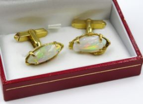 Pair of modern 18ct yellow gold and carved fire opal cufflinks, London 1997, 12.2g gross