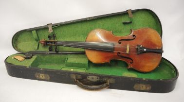 Violin labelled Regit Rubus, St. Petersburg, the 35.5cm back and top with unusual rolled edges, in a