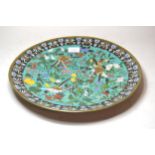 Japanese circular cloisonne wall charger decorated with birds and foliage, 36cm diameter Overall