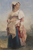 Attributed to E. Lundgren, 19th Century Continental watercolour, full length portrait of a lady in